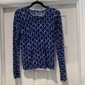 J. McLaughlin Navy and White Geometric Long Sleeve Top
